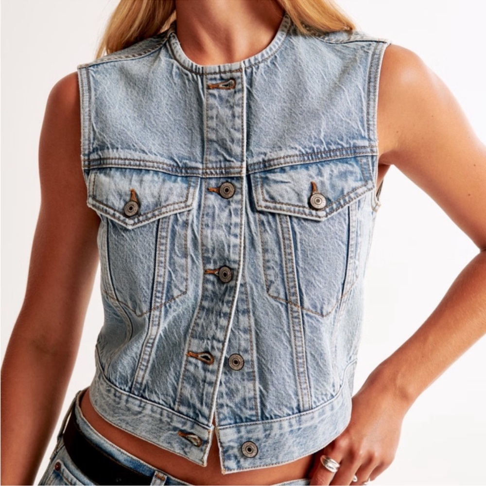 Abercrombie and Fitch collarless denim vest top